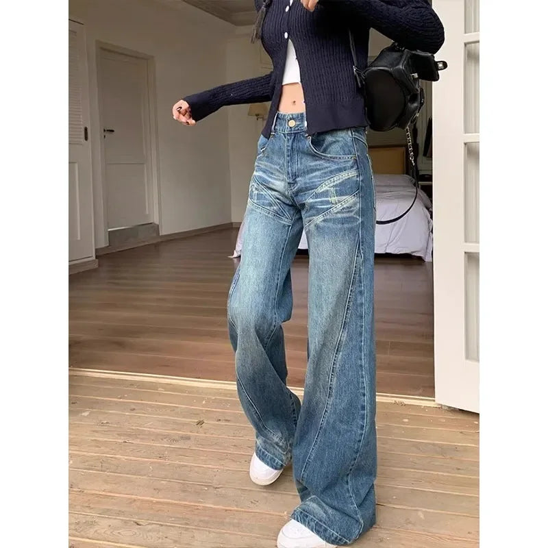 Ins Trendy Korean Style Women Floral Print Wide Leg Pants, Spring Autumn New Breathable All-Match Student Vacation Trousers