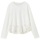 SENTUBILA Women Off White Long Sleeve T-Shirt 2026 Autumn Fall Ladies Tees Embroidery Cotton Blend Knitted Tops Woman 163TG7320