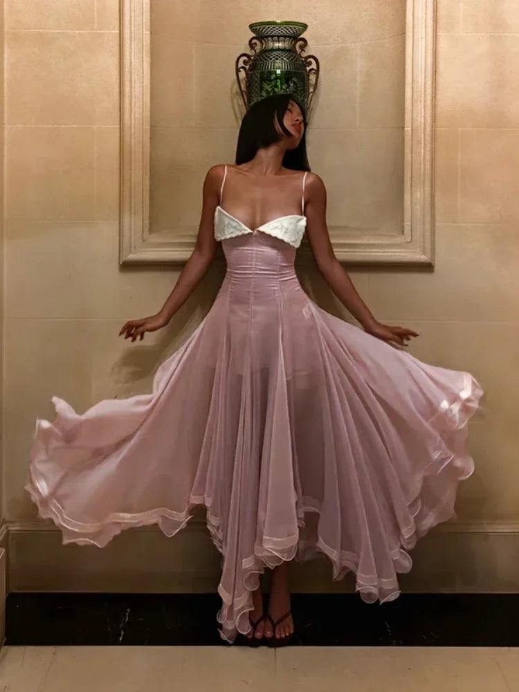Sexy Patchwork Pleated Women's Long Dress Slim Backless Sleeveless Split Empire Female Dresses 2026 Summer Beach Party Lady Robe