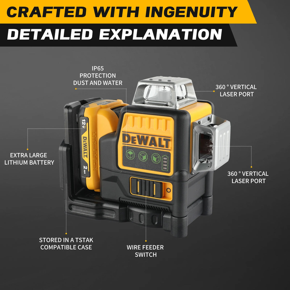 DEWALT 089 12-Line 3-Side 360° Green Laser Level 12V Strong Light
