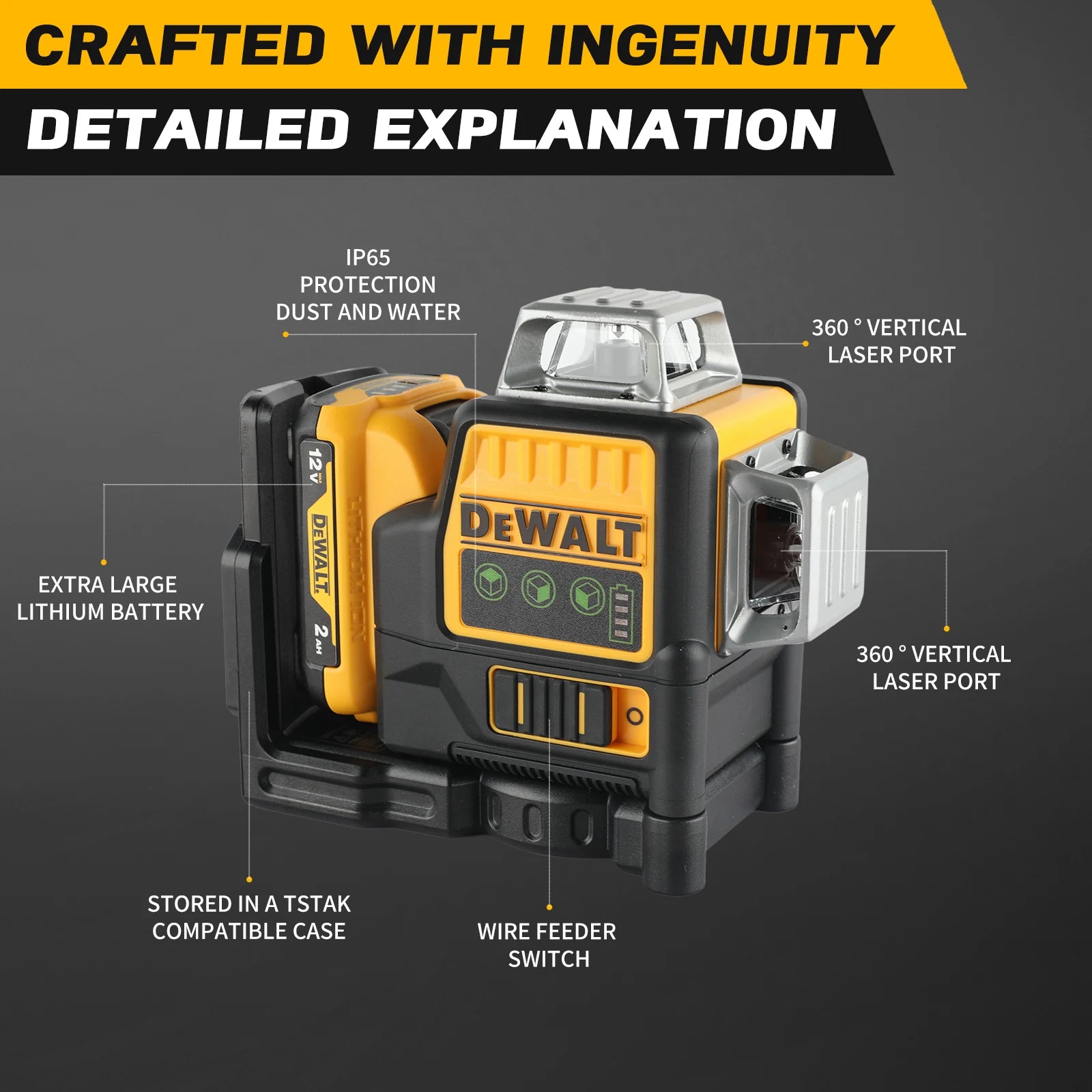DEWALT 089 12-Line 3-Side 360° Green Laser Level 12V Strong Light