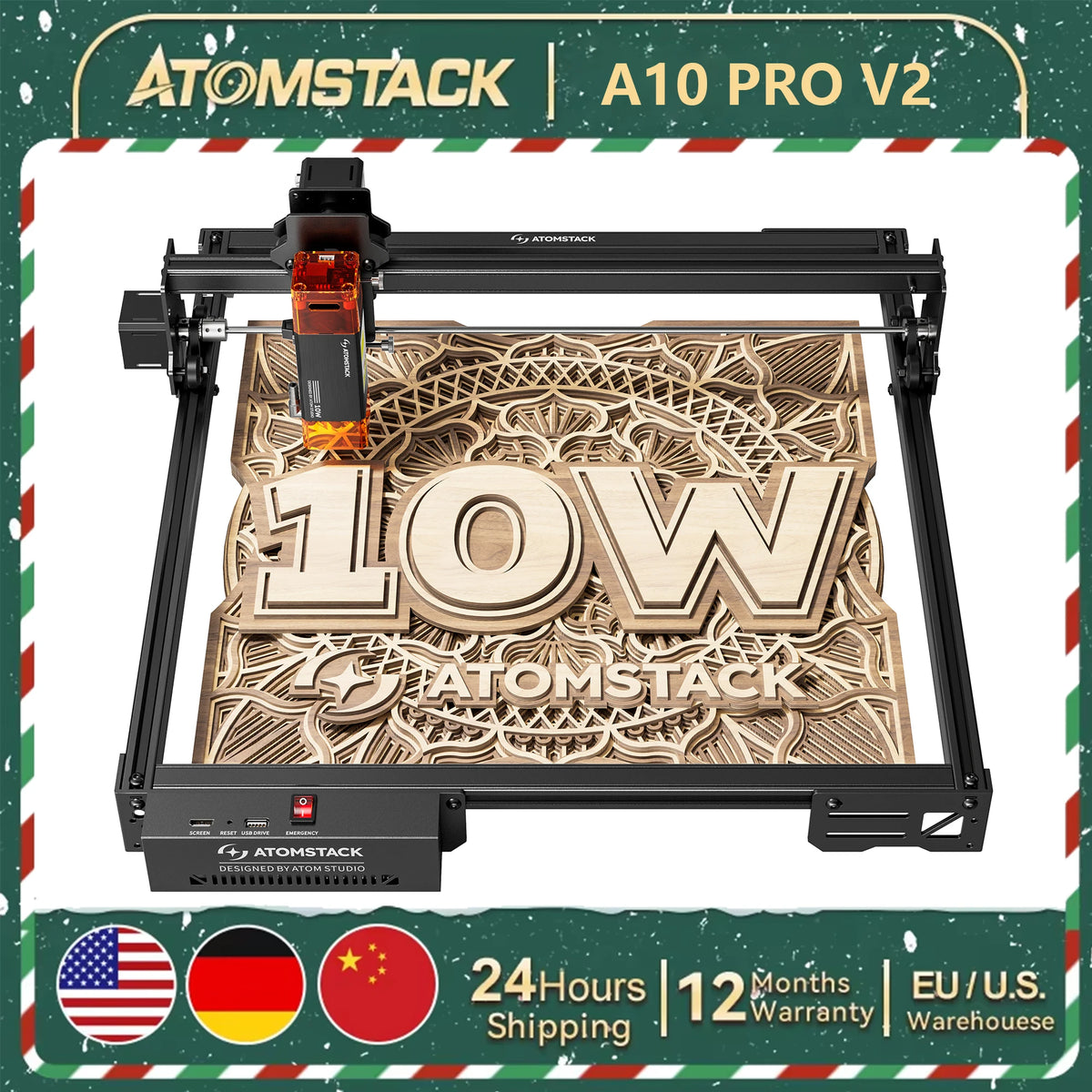 ATOMSTACK A10 PRO V2 Laser 10W Cutting CNC Engraving Machine 410*380mm EngraveR Stainless Steel Wood Acrylic Fixed Focus Laser