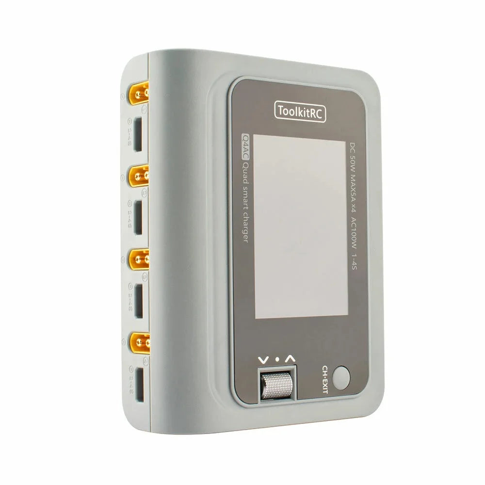 ToolkitRC Q4AC 4x50W 5A AC 100W 4 Ports DC Smart Charger Discharger XT60 for 1-4S Lipo Battery