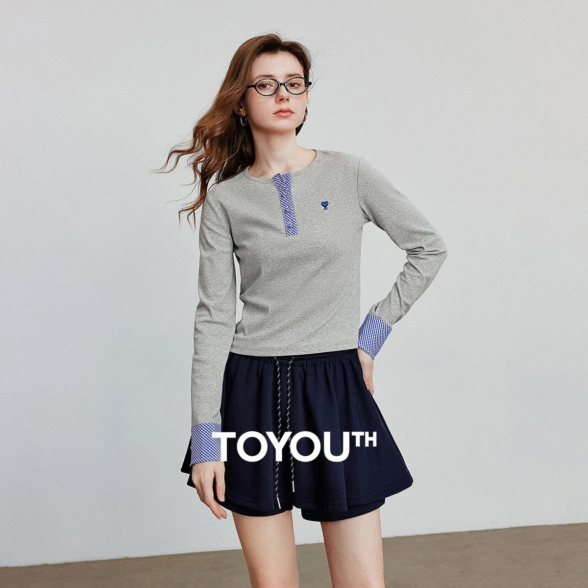 TOYOUTH Long Sleeve T-shirt 2025 Autumn New Spliced Plaid Cotton Slim Fit Short Base Shirt Tops