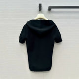 Women's t-shirt New elastic knitted short sleeved top for autumn 2025 Hooded slim fit V-neck pullover Women's corset y2k hoodie