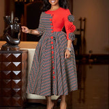 Elegant Dresses for Women 2025 Fall Fashion African 3/4 Sleeve Party Birthday New Robe Chic 3D Flower Plaid Evening A-Line Dress