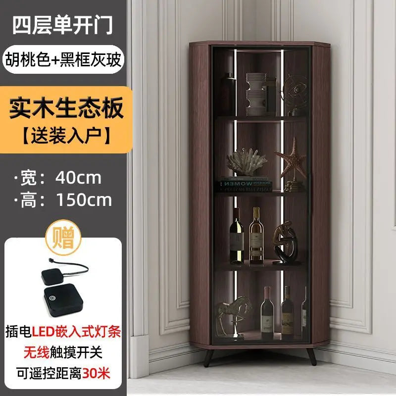 Corner Cabinet with Light Solid Wood Living Room Corner Corner Cabinet Display Bookcase Storage Triangle Cabinet Dining