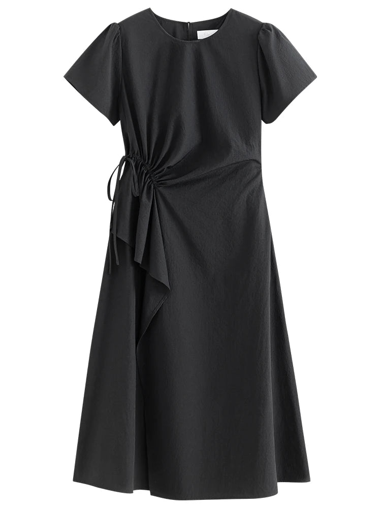 FSLE Classic A-Line Summer Long Dress For Women 2024 Summer New Slim Fit Versatile Commuter Female White Black Dress 24FS12719