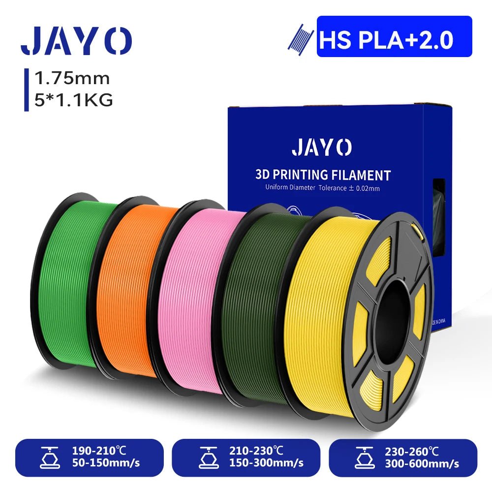 JAYO 3D PETG/PLA/PLA PLUS Filament 1.75mm PLA Filament 5 Rolls For Bambu FDM 3D Printer Neatly Wound 3D Printing Material for 3d