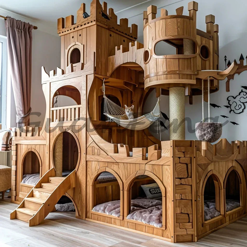 Home Super Large Castle Solid Wood Cat Climbing Frame Cat Nest Integrated Luxury Cat Villa Muppet