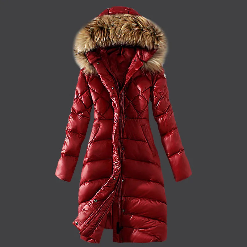 Women's Mid-Long Thickened Down Jacket With Large Raccoon Fur Collar White Duck Down Winter Coat Bikini Set Women's Swimsuit Bea
