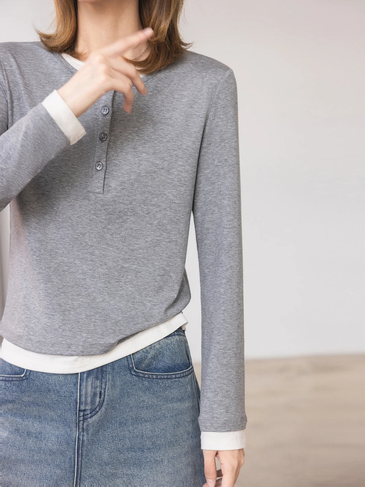 XIAOGULI Lyocell Long Sleeve T-shirt Women Basic Layering Top 2026 Autumn New Fake Two Piece Slim Fit Layerable Outer Top