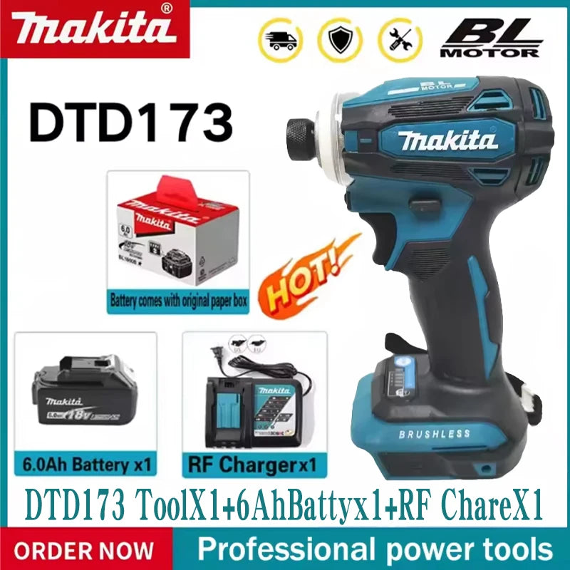 Makita DTD173 18V Cordless Impact Driver 180 N.m Brushless Electric Drill Screwdriver LED Light Multi-function Household To