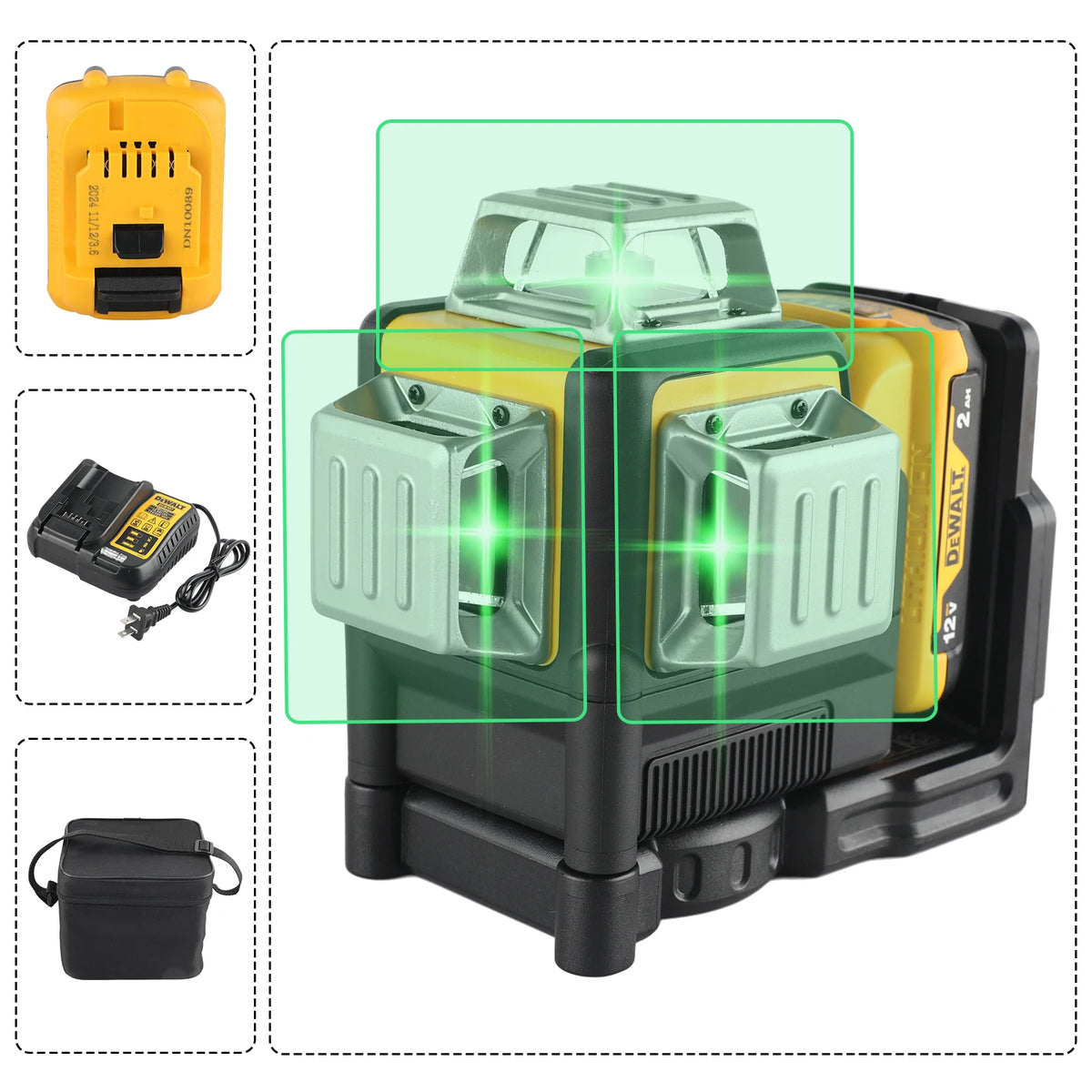 3D 12 Lines DEWALT DW089LG Laser Level 3x360° Green Line 12V Cordless