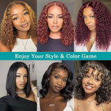 Brazilian Curly Lace Front Wig Short Bob Frontal Wigs Deep Wave 13x4 HD Lace Front Human Hair Wigs Pre Plucked With Baby Hair