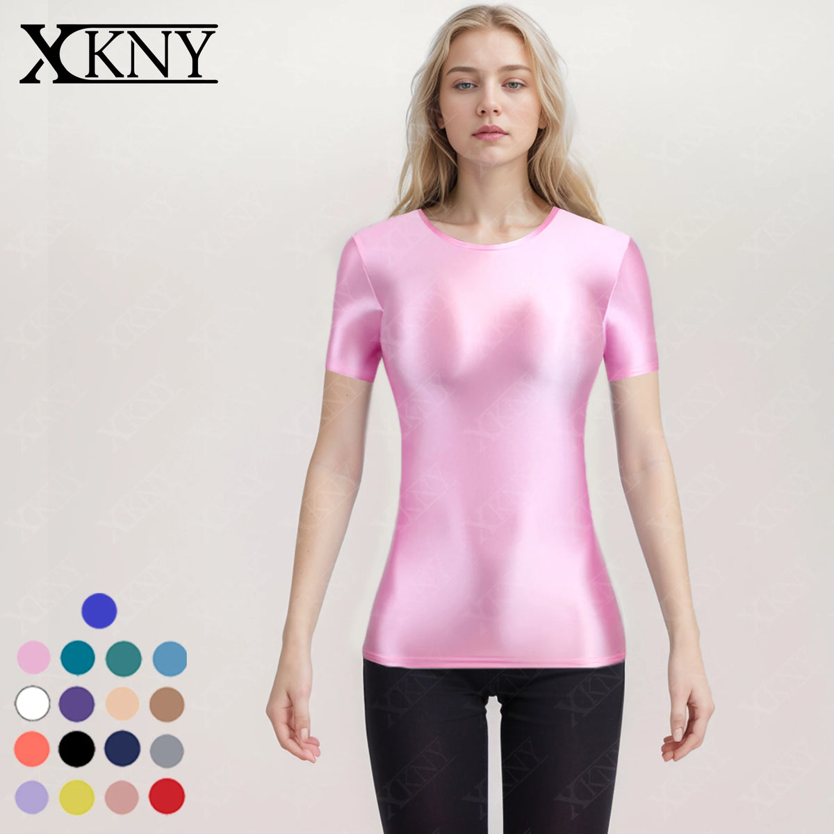 XClocKNYoung satin glossy top short sleeve Silky oily smooth high elastic shirt tight T-shirt men multi-function tight top