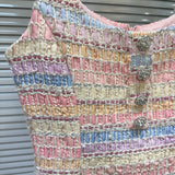 DEAT Fashion Diamond Flower Buckle Woven Tweed Dresses For Women Elegant Contrast Color Sleeveless Dress Female 11A04140