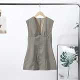 Casual Stripe Sleeveless Mini Dresses Women's Slim Waist-cinching V-neck Dress 2026 New Ladies Spring Summer Solid Outwear