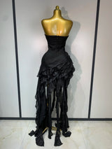 Women Sexy Strapless Ruffles Black Bandage Dresses 2026 New Nightclub Eveing Party Dress Celebrate Birthday Cocktail Clothing