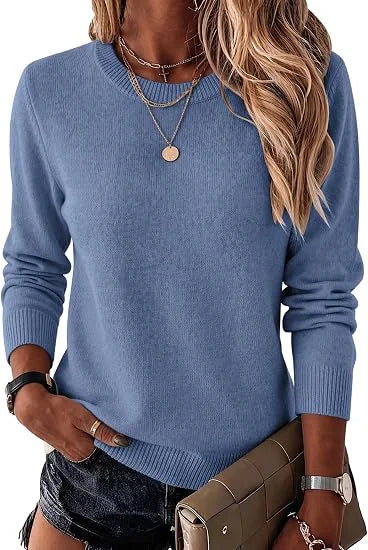 Women's Fashionable Wool Blend Sweater, Long-Sleeved with a Round Neck, Suitable for Business Casual Occasions, Trendy and Stylish.