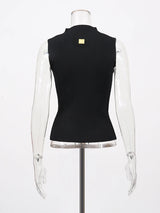 TWOTWINSTYLE Solid Spliced Metal Buckle Slimming T Shirts For Women Turtleneck Sleeveless Minimalist T Shirt Female Fashion New