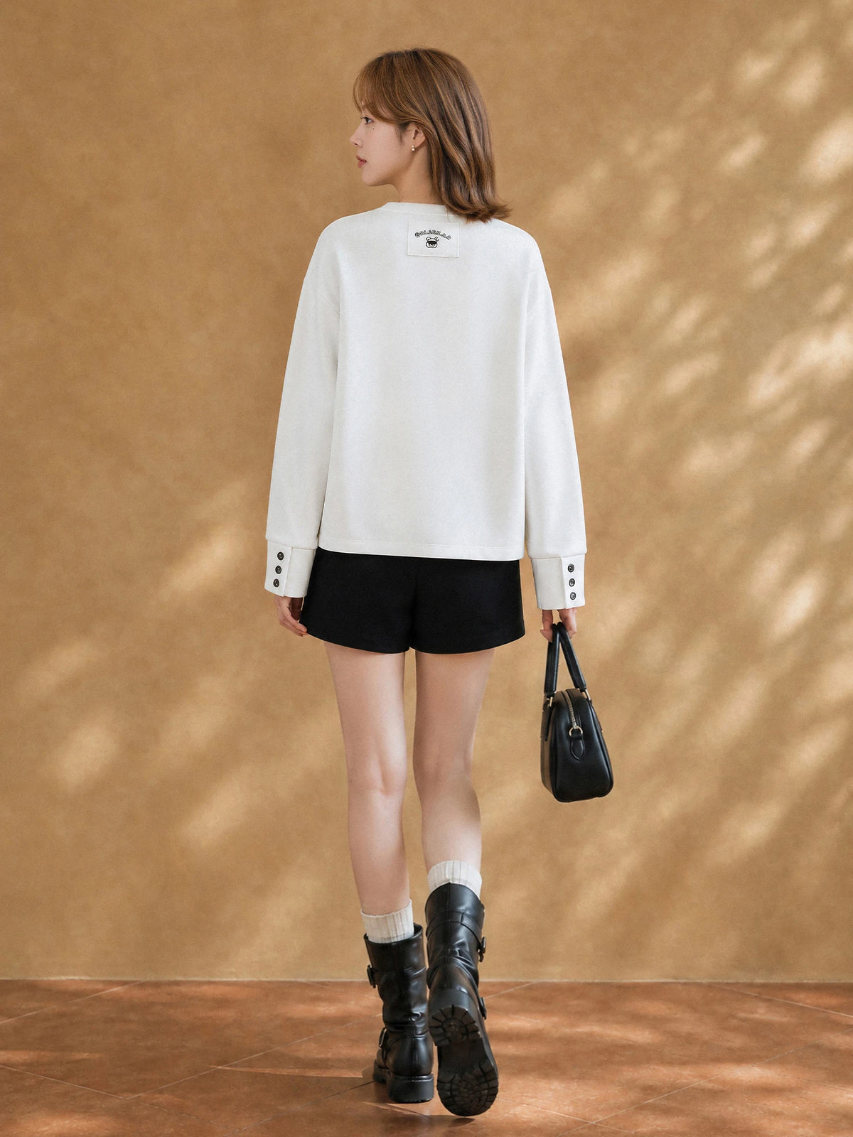 XIAOGULI White Shirt Women 2026 Autumn Winter Long Sleeve Sweatshirt Cuff Button Fleece Lined Loose Fit Basic Layering Top