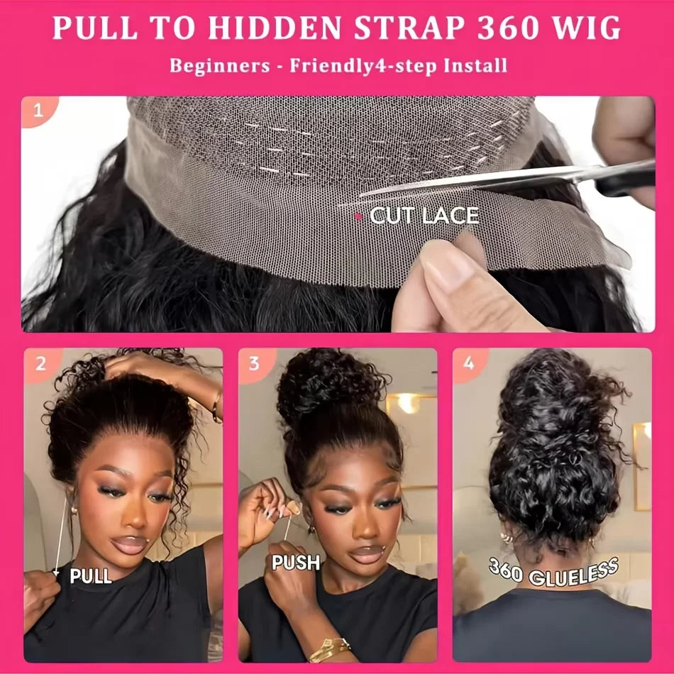 Deep Wave Glueless Invisible Strap 360 HD Full Lace Wig Human Hair 13x4 13x6 Water Wave Lace Front Wig 4x4 5x5 Closure Curly Wig