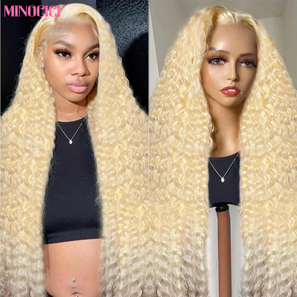 613 Blonde Deep Wave Hair Wig 13x4 13x6 HD Transparent Lace Front Wig Real Human Hair HD Lace Closure Wig For Women Nature Black