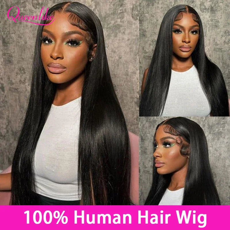 Queenlike 26 Inch 13x6 HD Lace Frontal Human Hair Wigs Straight Remy Hair Frontal Wigs Human Hair Natural Black For Women