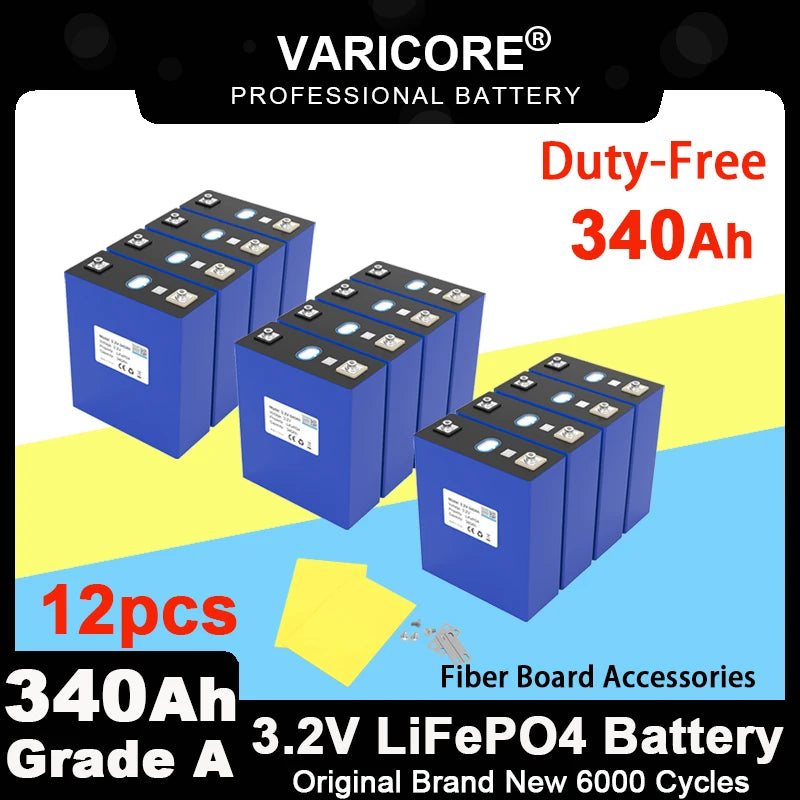 Grade A 3.2V 360AH 340Ah Battery LiFePO4 Lithium Iron Phospha for 12V 24V 4S E-scooter RV Solar Energy Storage System Duty-free