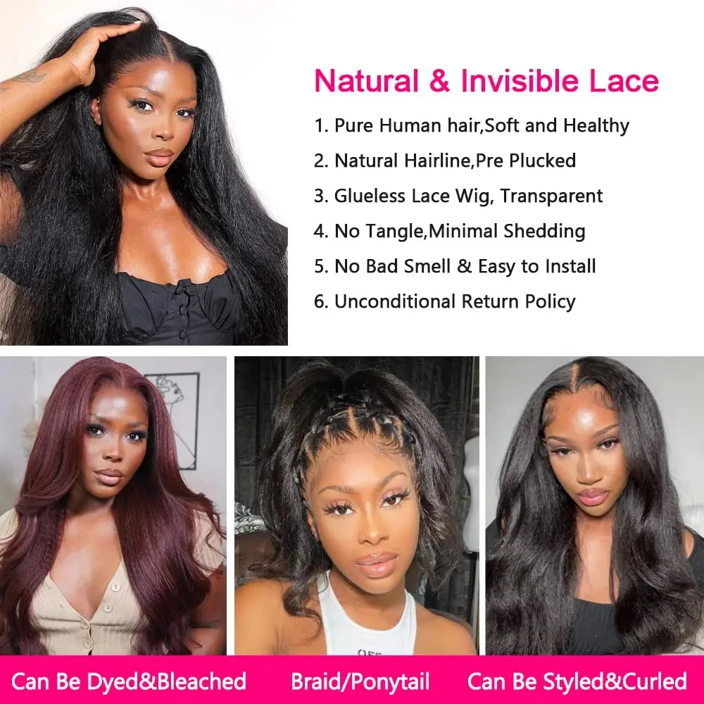 Kinky Straight Human Hair Wigs 13x4 5x5 HD Lace Front Human Hair Wigs