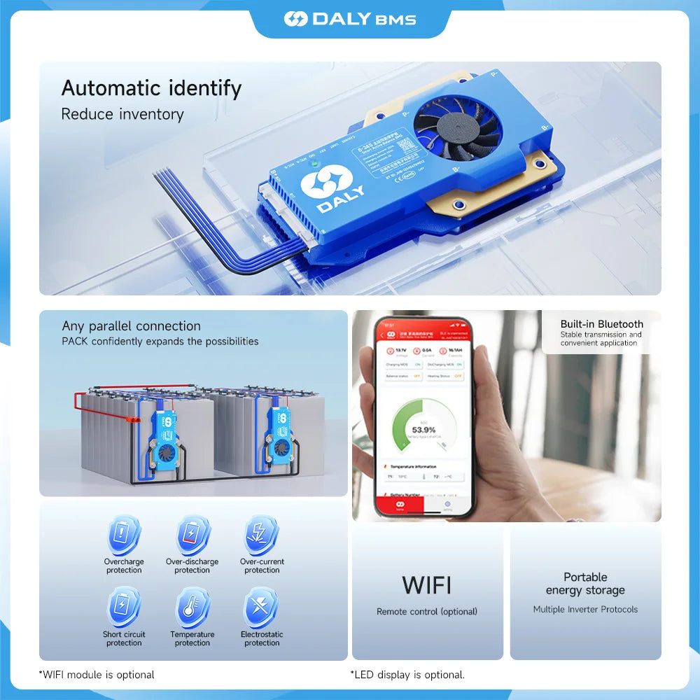 DALYBMS 250A 300A 400A 500A DALY Bms Smart BMS 4S 12V 8S 24V 1A Active Balance bms for lifepo4 lithium ion battery RS485 CAN