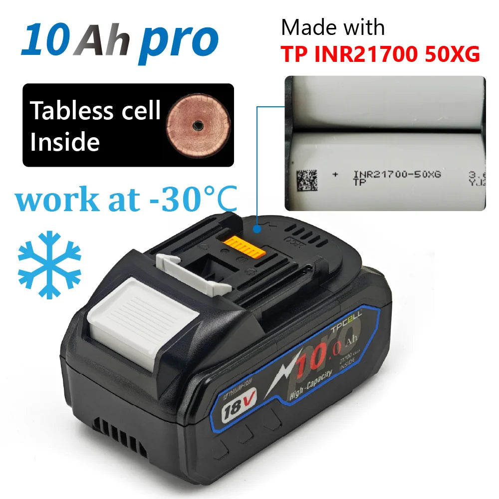 TPCELL New 8Ah/10Ah For MKT 18V 21700 Tabless cells Replacement Battery Power Tools Li-ion