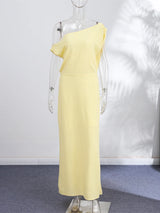 Off-shoulder Linen Maxi Dresses Women's Slim Waist-cinching Hip-wrap Ankle-length Dress 2026 New Ladies Summer Solid Outwear