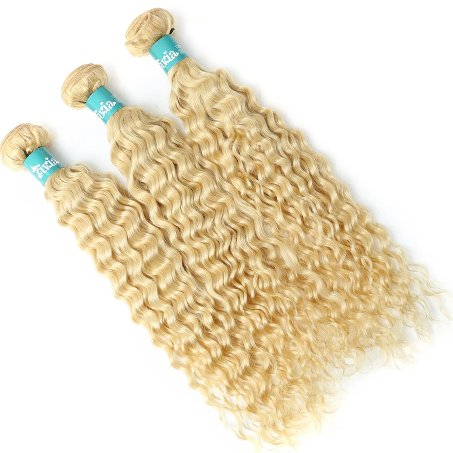 8-32 inch Deep Wave Human Hair Bundles Remy Brazilian Hair 613 Blonde