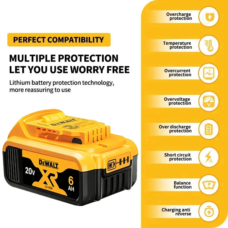 100% Original Dewalt 20V Battery 2AH 9AH Li-Ion Replacement Battery Charger Combo DCB202 DCB609 DCB209 DCB206 Power Tool Battery