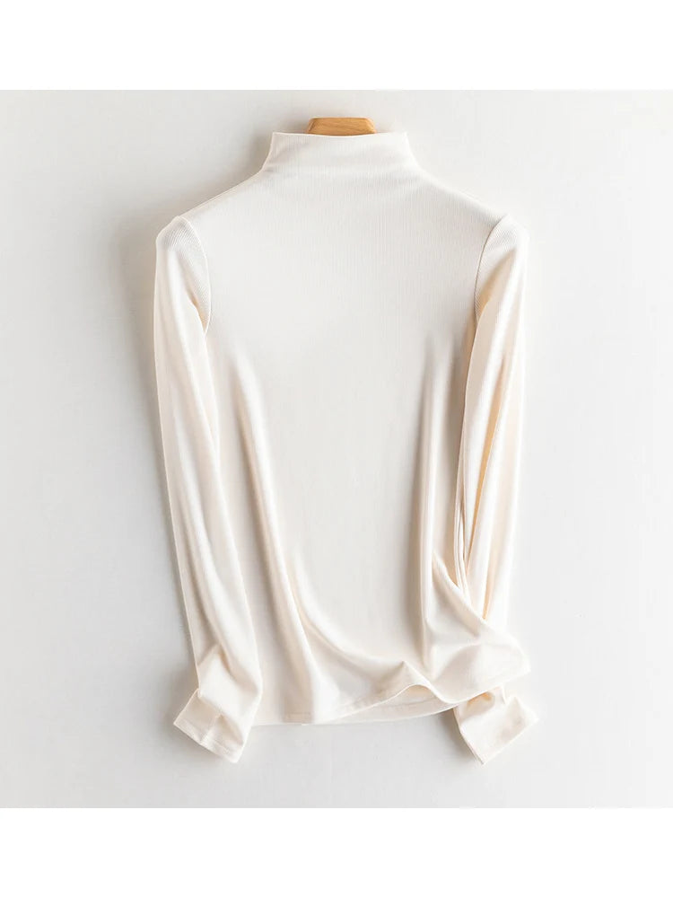 SuyaDream, Women Bottoming T Shirt, Silk Viscose Blend, Long Sleeves, Solid Basic Thermal Shirt, 2024 Autumn Winter Top