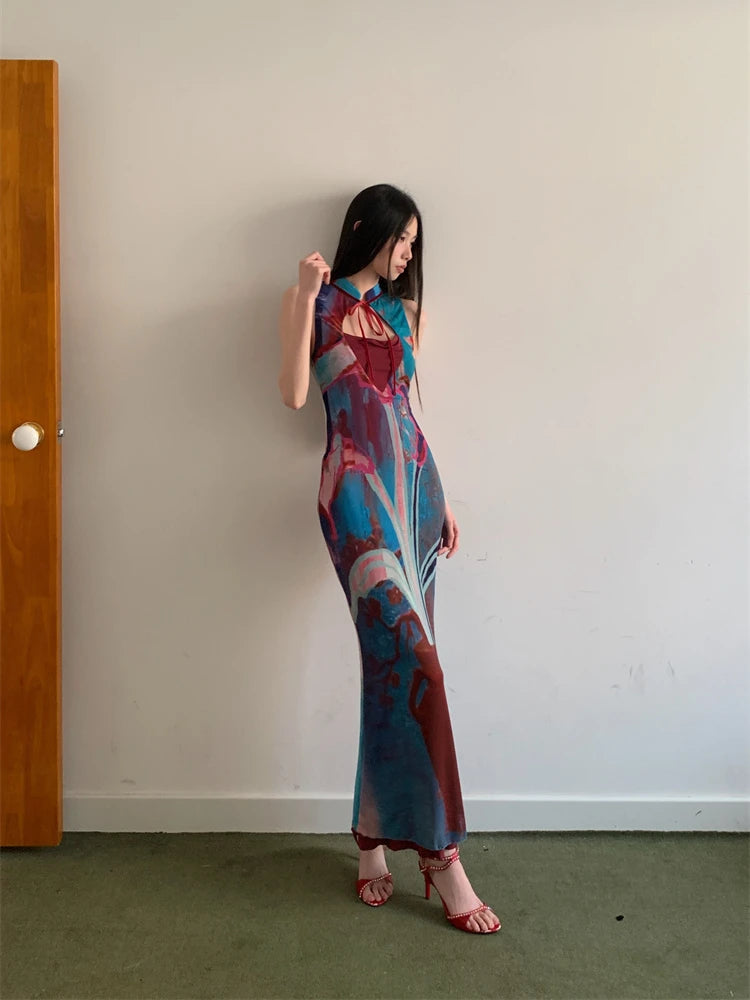 CHEERART Designer Floral Long Summer Dress Woman 2025 Party Evening Bodycon Tunics Sleeveless A Line Midi Dress Clothing