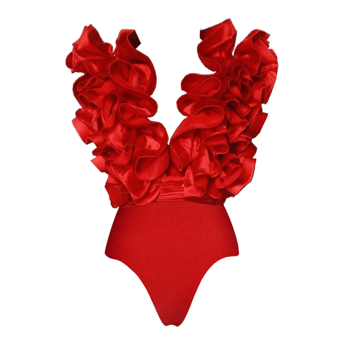 MUOLUX 2024 Sexy Red One Piece Shoulder Swimsuit 3D Flower Print Vintage Monokini Bodysuit Women's Beach Bathing Suit with Skirt