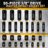 ELEAD 50PCS 3/8'' Drive Impact Socket Set Shallow & Deep Socket Set Metric and Standard Full with Universal Joint Extension Bar