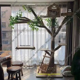 C Large Cat Climbing Frame Solid Wood Trunk Wear-resistant, Cat Coffee House Decorative Tree, Nest Cat Tree Integrated