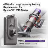 TPCELL For Dyson V11/V15 Removable Battery 4/5Ah TABLESS cell compatible V11 Absolute V11 Animal V11 Fluffy Extra Vacuum Cleaner