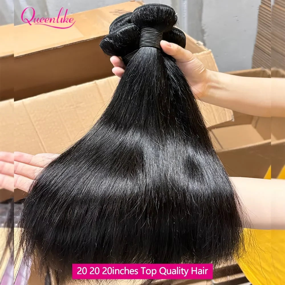 Queenlike 30 Inch Human Hair Bundles Brazilian Raw Hair Weave 1/3/4