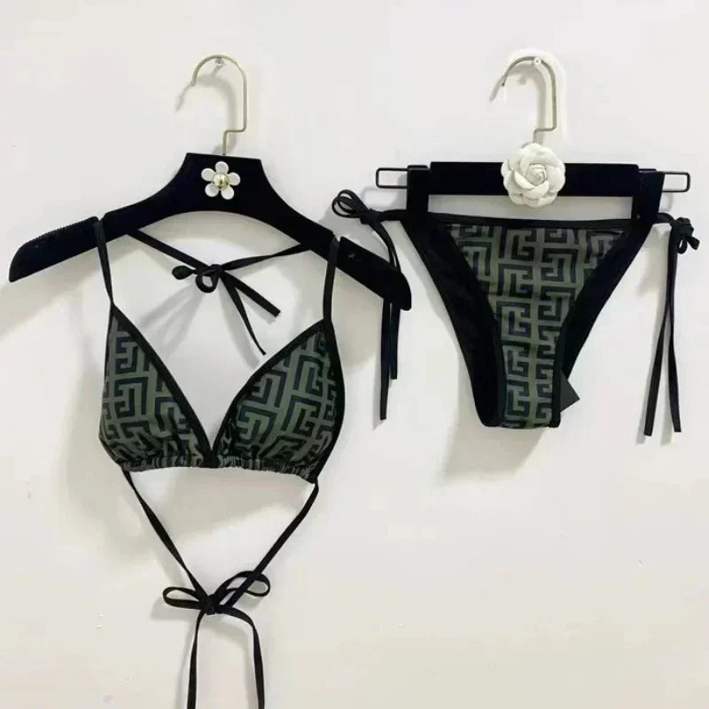 2025 Summer New Women's Printed Sexy Hanging Neck Strap Adjustable Split Bikini