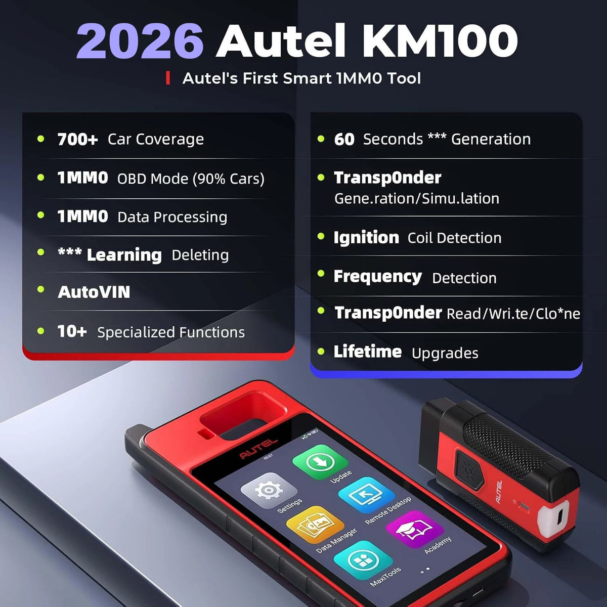 Autel MaxiIM KM100 Key Fob Programming Immobilizer Tool 2PCS Autel IKEY 60s Key Generation IMMO Key Learning on 99% Car KM100X