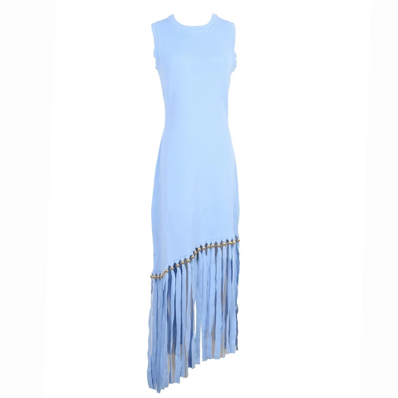 Ele Long Knitted Dr Slim Fit Svel Vintage Tassel Trim Wrap Around Skirt High Waist Silk Tead Lace Summer Dr