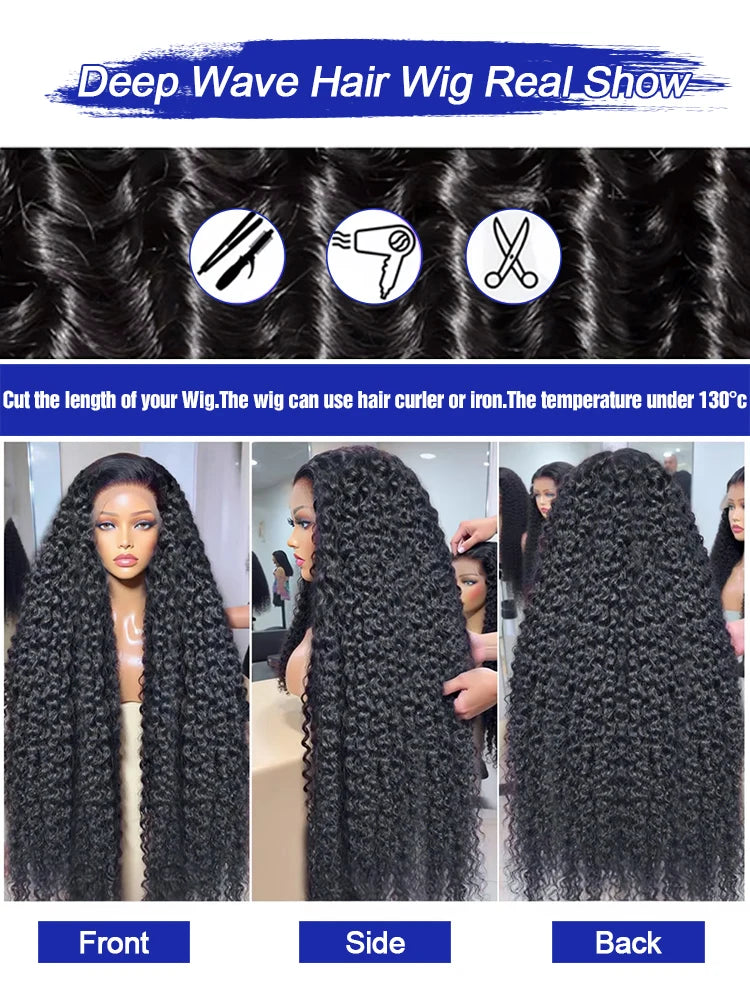 300% Density 40 42 Inch High Quality Loose Deep Wave Frontal Wigs Transparent 13x4 Lace Front Brazilian Hair Wigs Glueless Wig Human Hair 13x6 Water Wave Kinky Curly HD Lace Frontal Wig Preplucked Hairline Wet and Wavy Human Hair Wig on Clearance Sale