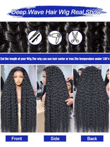40 42 Inch Deep Wave 13x4 13x6 Hd Lace Front Wig For Black Women Transparent Hd Swiss Lace 300% High Density Water Wave Full Lace Frontal Wig Bouncy Jerry Culry Human Hair Glueless Wigs Malaysia Virgin Raw Wet and Wavy Preplucked Hairline Bleached Knots