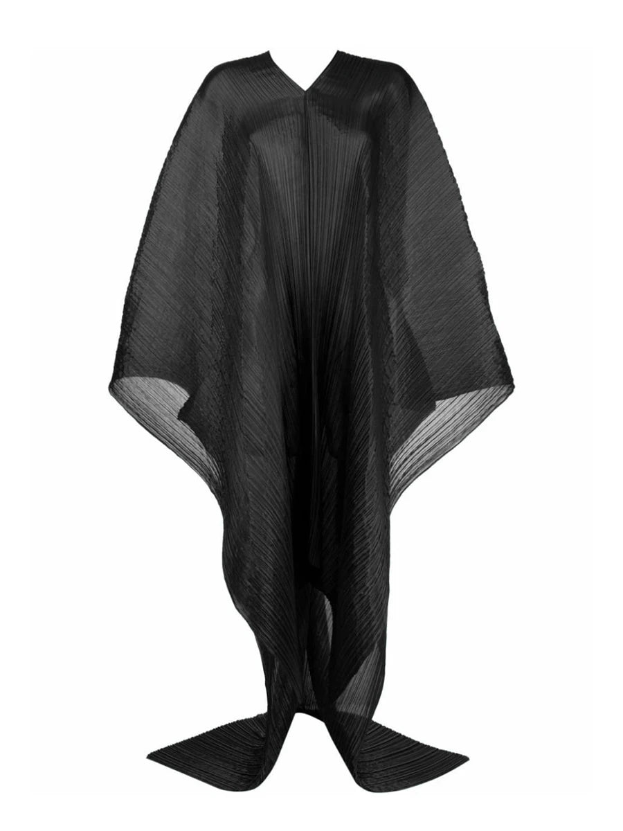 Miyake Pleated Women's Medium Length V-neck Drooping Blouse Dress