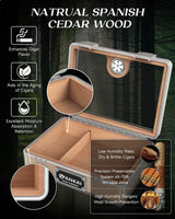 Humidor Cigar Box, with Straight Cutter Guillotine, V Cut, Puncher, Glass Top Case, Cedar Wood Lining, Humidifier Hygrometer
